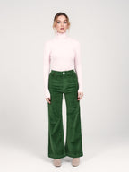 Pantalon évasé en velours vert FAUVE femme, GREEN, taille XS, porté par Priscilla (1m76) (F.A.M. JEANS) – photo 1
