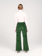Pantalon évasé en velours vert FAUVE femme, GREEN, taille XS, porté par Priscilla (1m76) – photo 4