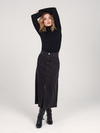 Jupe longue noire AMBER femme, BLACK, taille XS, porté par Priscilla (1m76) – photo 4