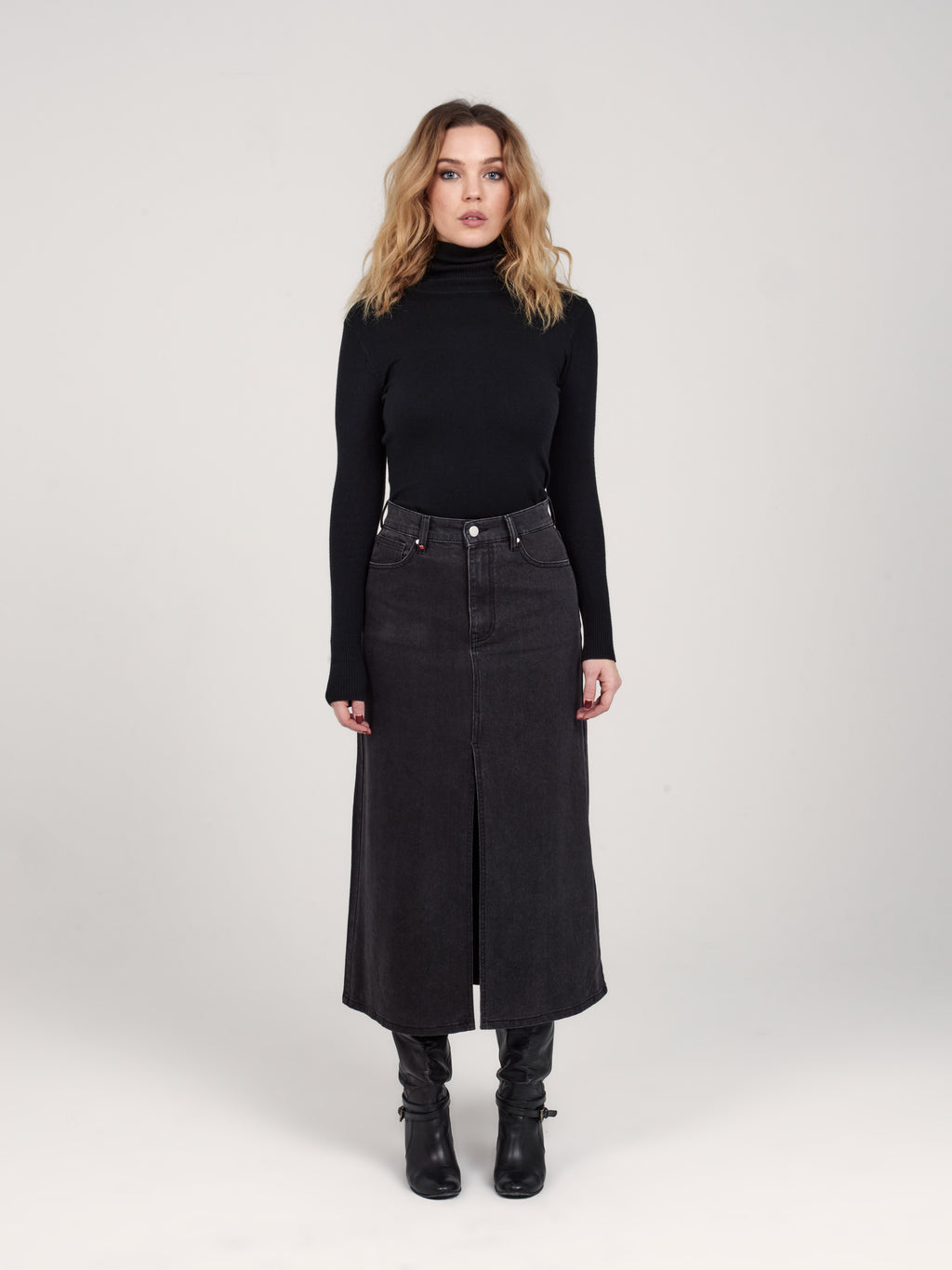 Jupe longue noire AMBER femme, BLACK, taille XS, porté par Priscilla (1m76) – photo 5