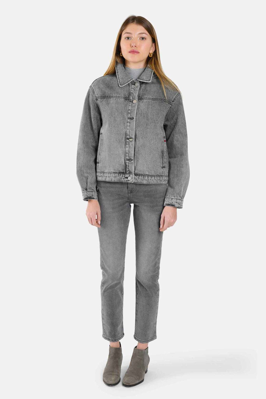 Veste oversize VICKY gris femme, GREY, taille XS, porté par Lilou (1m75) – photo 2