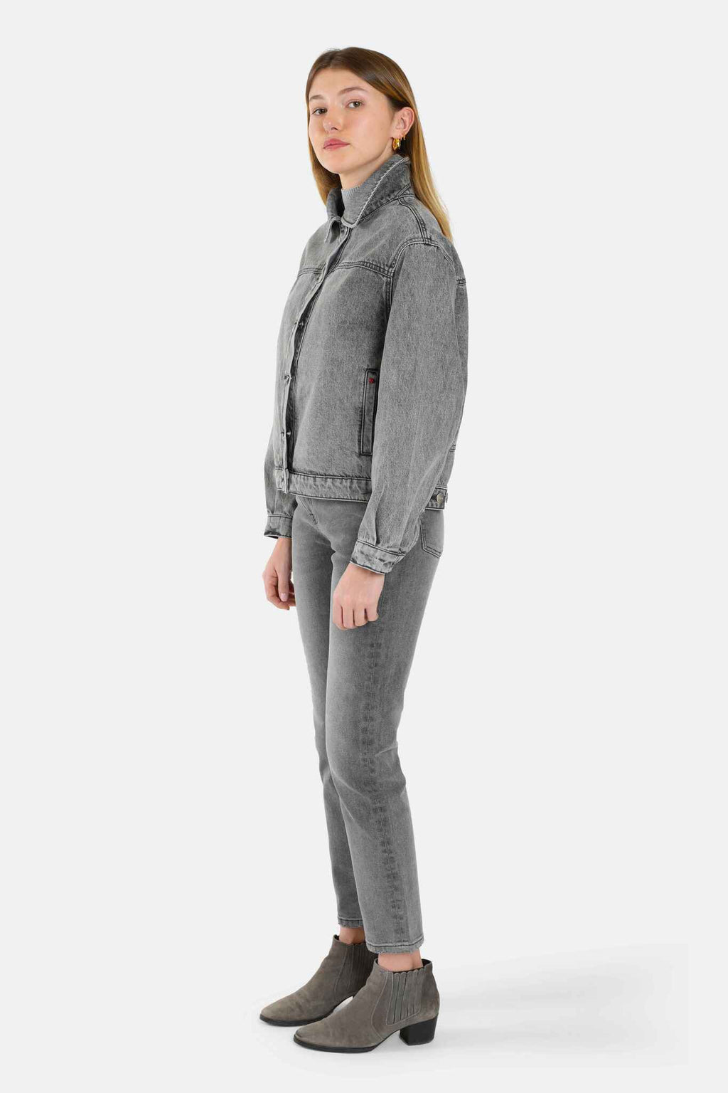 Veste oversize VICKY gris femme, GREY, taille XS, porté par Lilou (1m75) – photo 3