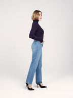 Jean boyfriend bleu MANON femme, BLUE, taille XS, porté par Priscilla (1m76) – photo 3