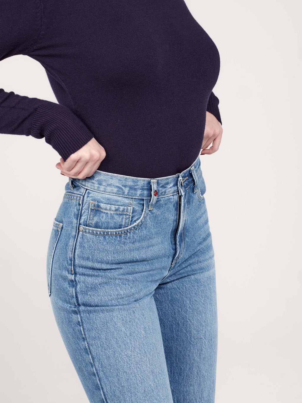 Jean boyfriend bleu MANON femme, BLUE, taille XS, porté par Priscilla (1m76) – photo 4