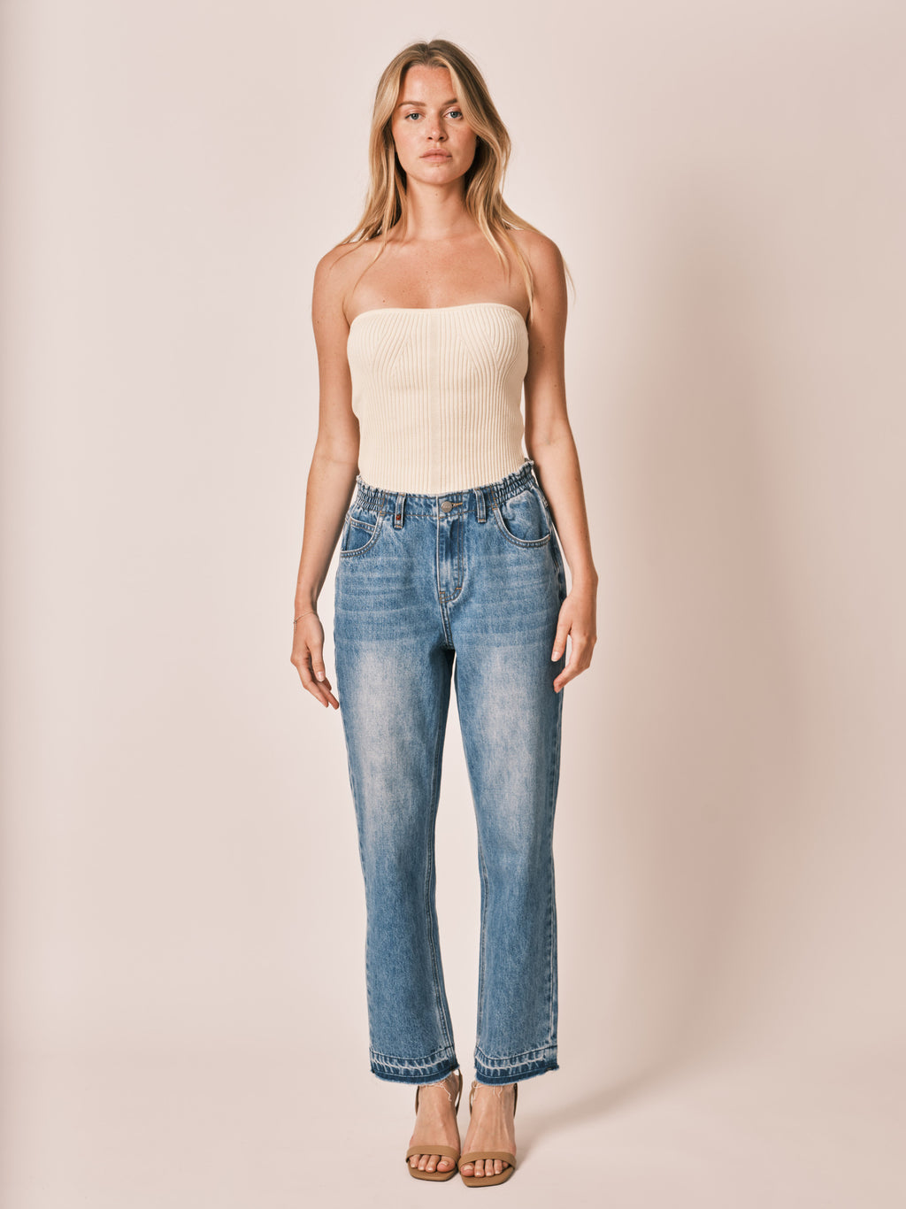 Jean boyfriend bleu MADISON femme, BLUE, taille XS, porté par Zoé (1m76) – photo 2