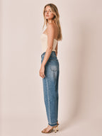 Jean boyfriend bleu MADISON femme, BLUE, taille XS, porté par Zoé (1m76) – photo 3