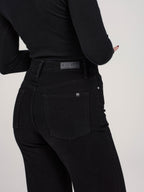 Jean large taille haute FLORA femme, BLACK, taille XS, porté par Priscilla (1m76) – photo 4