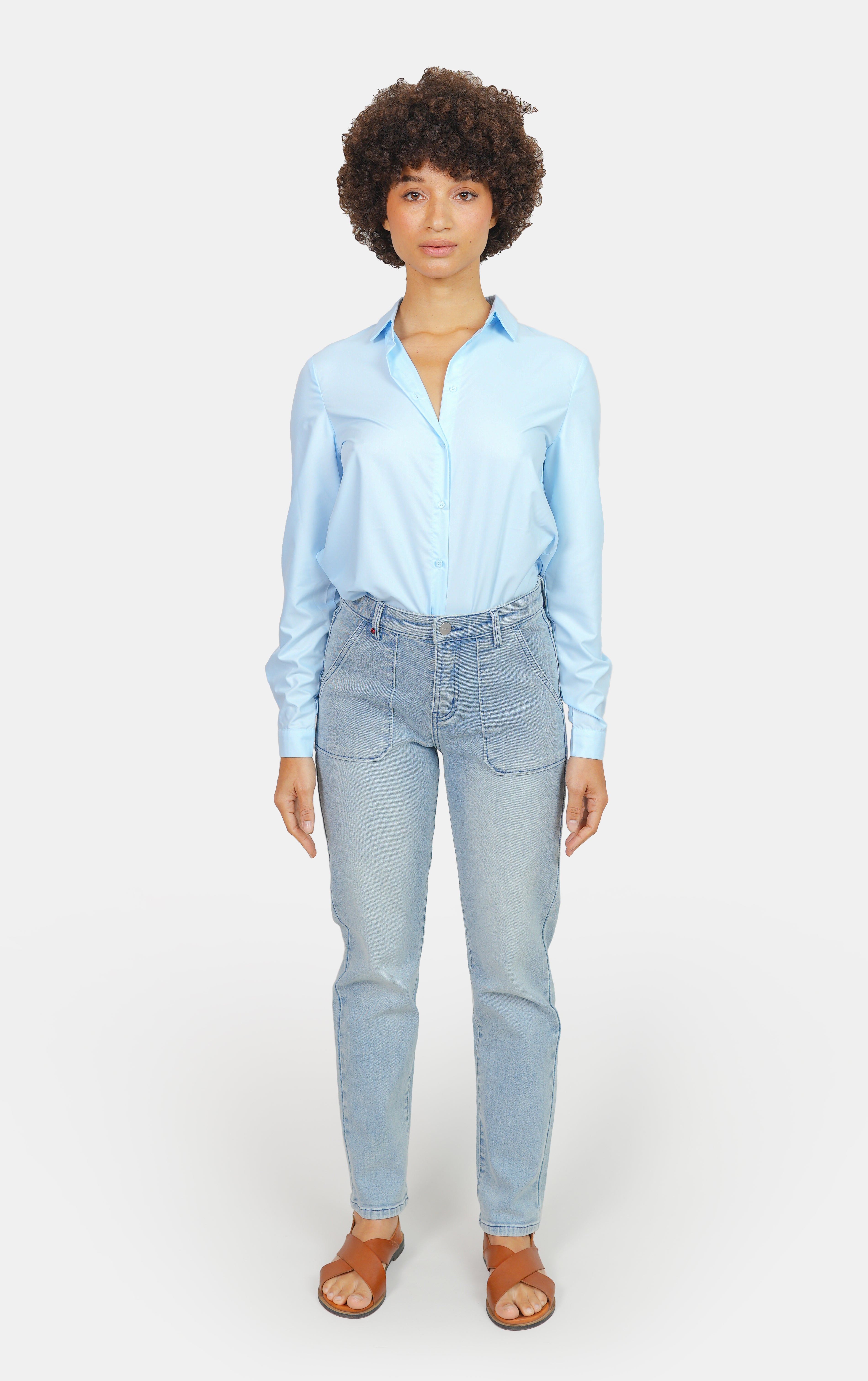 Jean mom confort bleu MARIE femme, LIGHT BLUE, taille XS, porté par Marie (1m71) – photo 2