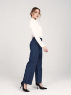 Jean évasé taille haute femme, STRIPE, taille XS, porté par Priscilla (1m76) – photo 3