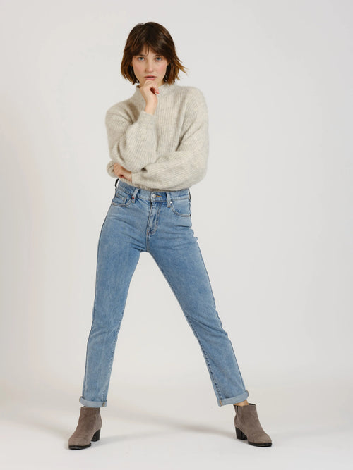 Jean mom taille mi-haute blue PATRICIA MFN femme, BLUE, taille 25, porté par Sarah (1m72) – photo 2