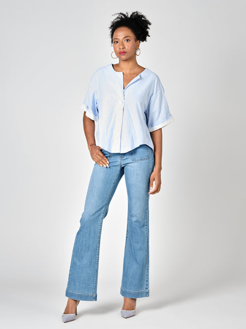 Jean bootcut bleu BELLA femme, BLUE, taille 25, porté par Shazney (1m75) (F.A.M. JEANS) – photo 1