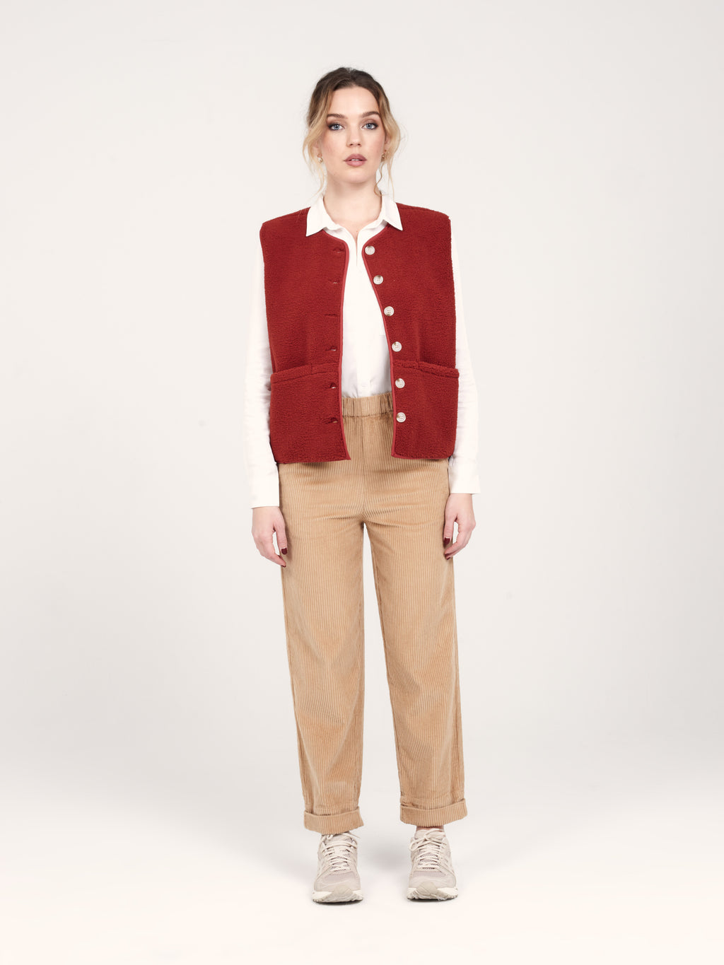 Pantalon mom en velours FRANCE femme, CAMEL, taille XS, porté par Priscilla (1m76) (F.A.M. JEANS) – photo 1