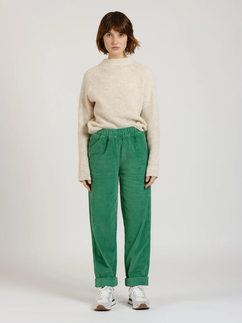 Pantalon mom en velours FRANCE femme, GREEN, taille XS, porté par Sarah (1m72) (F.A.M. JEANS) – photo 1