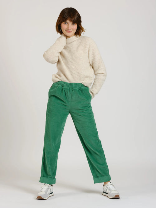 Pantalon mom en velours FRANCE femme, GREEN, taille XS, porté par Sarah (1m72) – photo 5