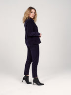 Pantalon mom en velours bleu marine taille haute Polly en coton femme, NAVY, taille 25, porté par Priscilla (1m76) – photo 3