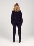 Pantalon mom en velours bleu marine taille haute Polly en coton femme, NAVY, taille 25, porté par Priscilla (1m76) – photo 4