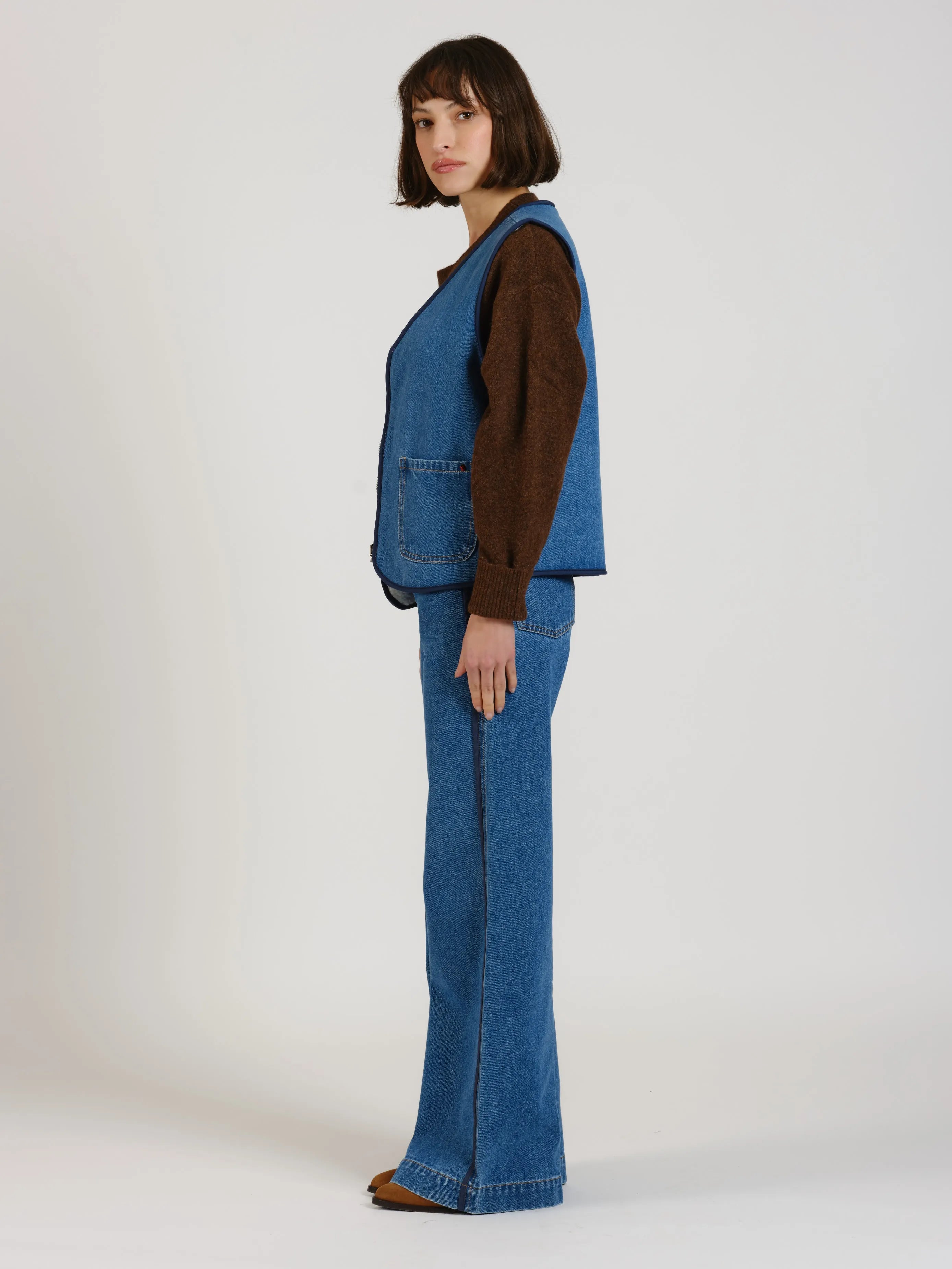 Veste sans manche réversible VERO femme, STONE, taille XS, porté par Léa (1m70) (FAM PARIS) – photo 1