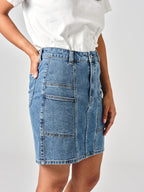 Jupe en jean stone AGNES femme, STONE, taille XS, porté par Valentine (1m70) – photo 3