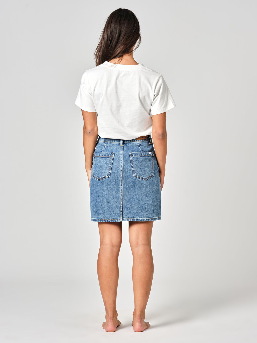 Jupe en jean stone AGNES femme, STONE, taille XS, porté par Valentine (1m70) – photo 4