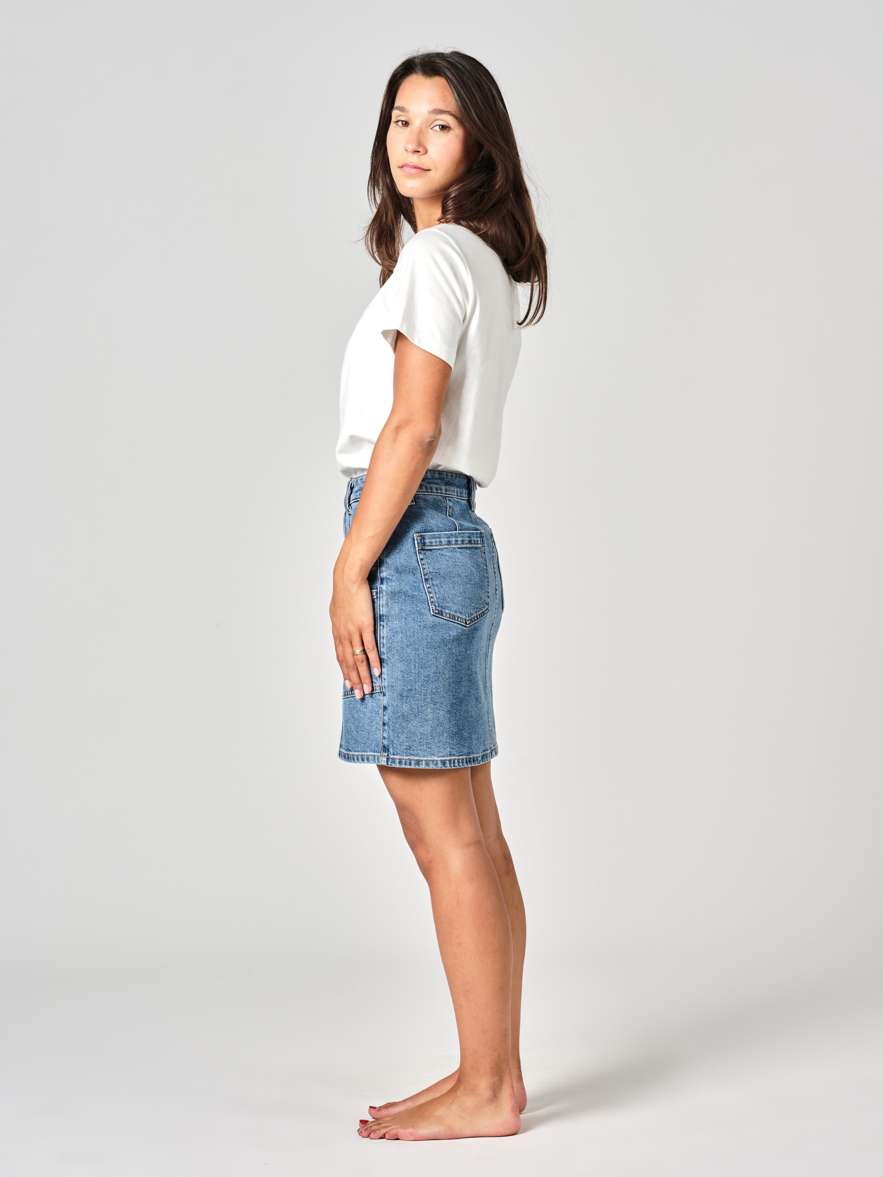 DESIGN - Mini-jupe en jean à poches plaquées - Indigo DESIGN - Mini-jupe en jean à poches plaquées - Indigo