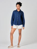 Chemise en jean indigo STACY femme, INDIGO, taille XS, porté par Shazney (1m75) (F.A.M. JEANS) – photo 1