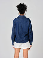 Chemise en jean indigo STACY femme, INDIGO, taille XS, porté par Shazney (1m75) – photo 4