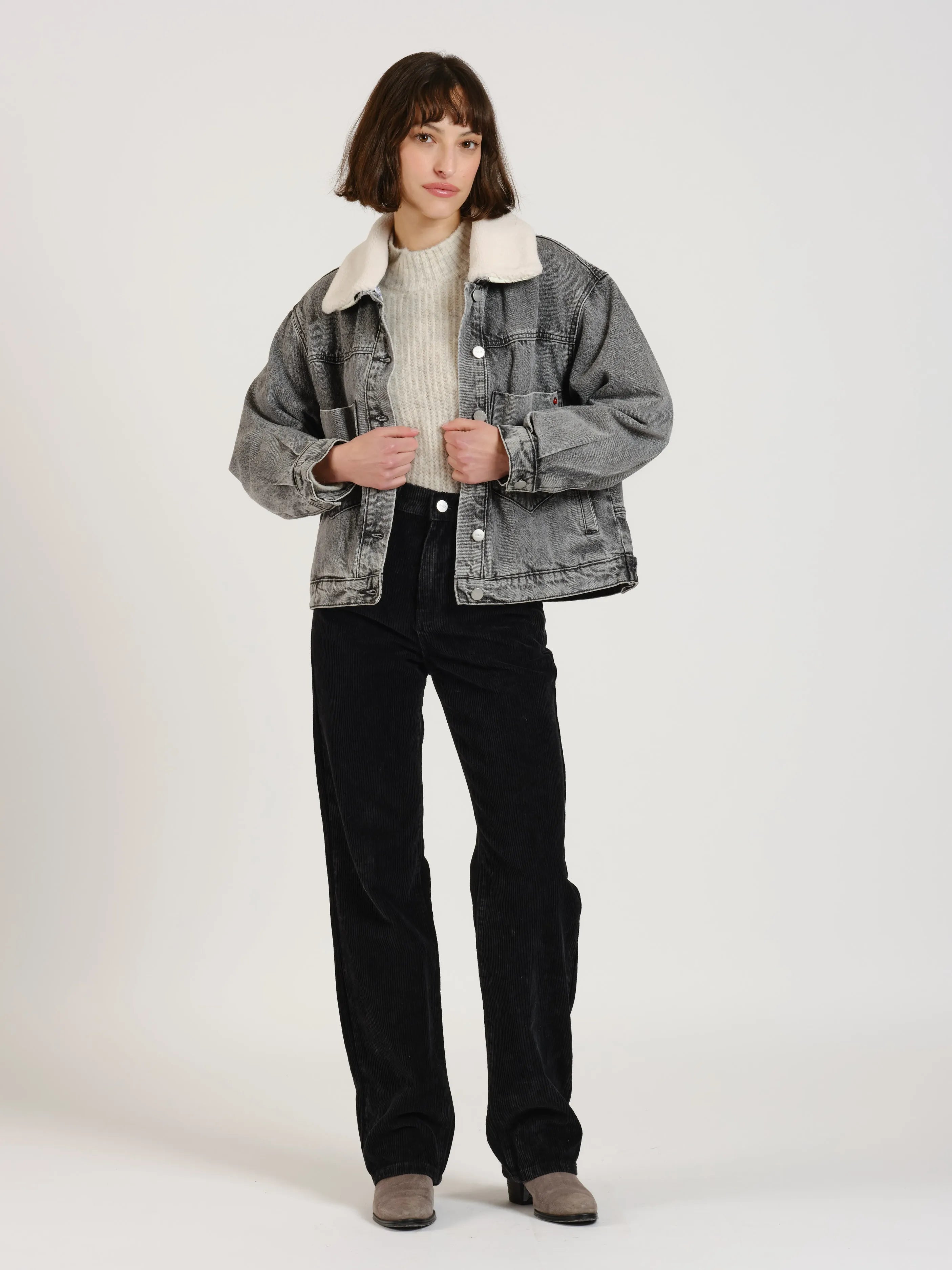 Veste en denim VICKY femme, GREY, taille XS, porté par Léa (1m70) (FAM PARIS) – photo 1