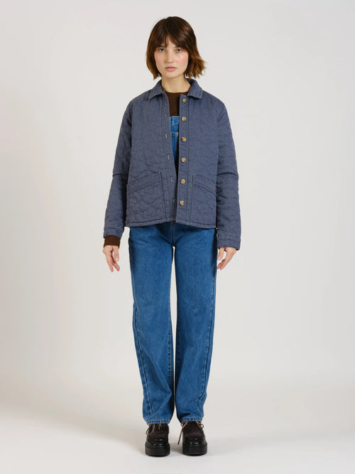 Veste en jeans avec padding VIVIAN femme, NAVY, taille XS, porté par Sarah (1m72) – photo 3