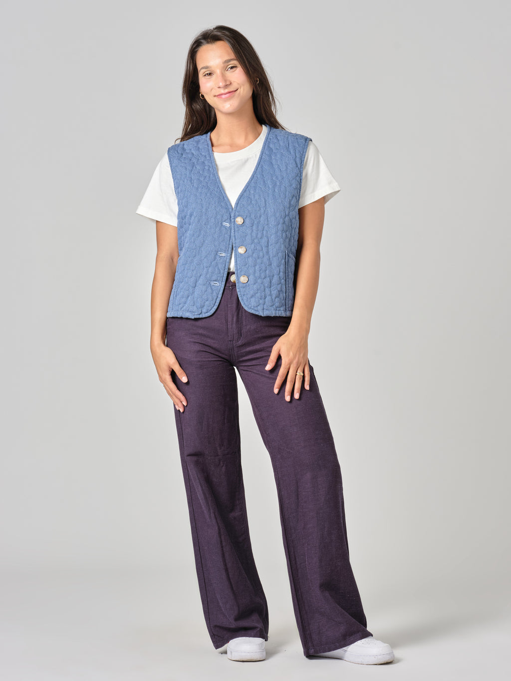 Veste sans manche bleu VITTORIA femme, BLUE, taille XS, porté par Valentine (1m70) (F.A.M. JEANS) – photo 1