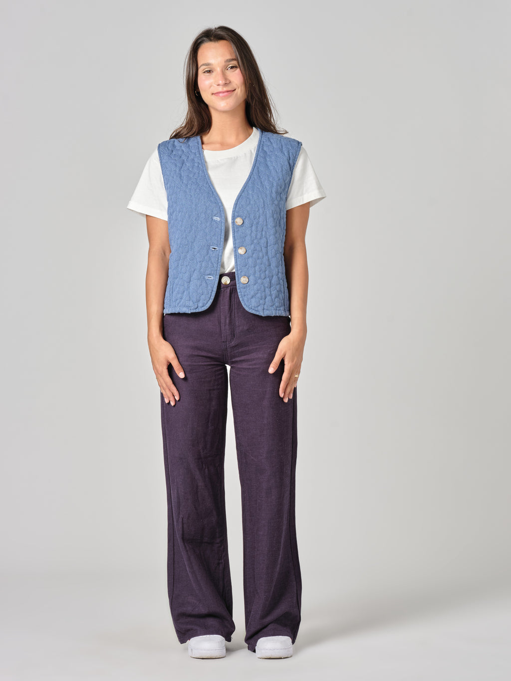 Veste sans manche bleu VITTORIA femme, BLUE, taille XS, porté par Valentine (1m70) – photo 2