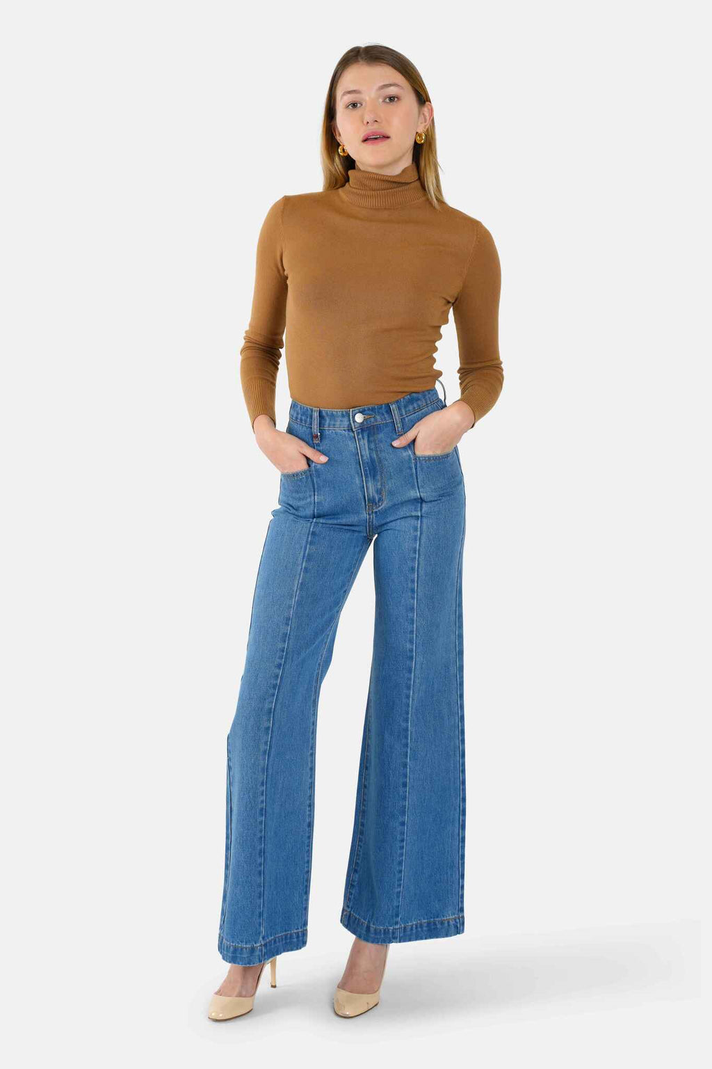 Jean large taille mi-haute FILA femme, STONE, taille XS, porté par Lilou (1m75) – photo 2