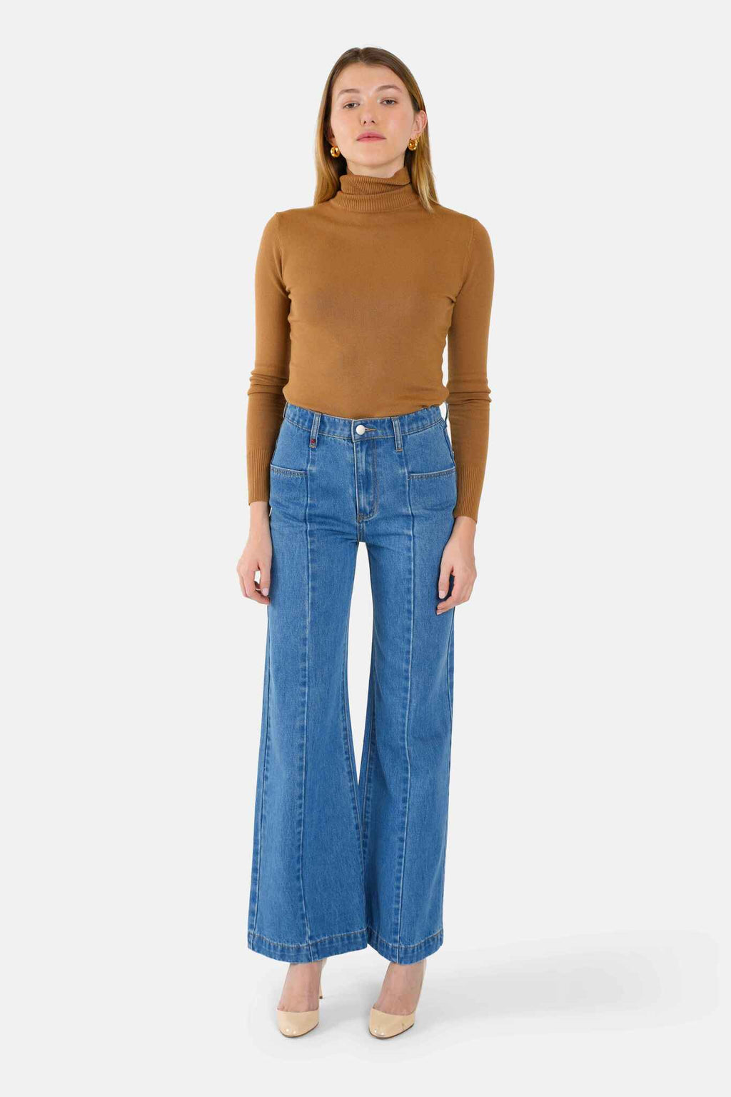 Jean large taille mi-haute FILA femme, STONE, taille XS, porté par Lilou (1m75) – photo 3