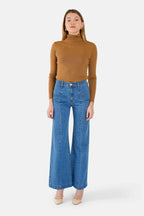 Jean large taille mi-haute FILA femme, STONE, taille XS, porté par Lilou (1m75) – photo 3