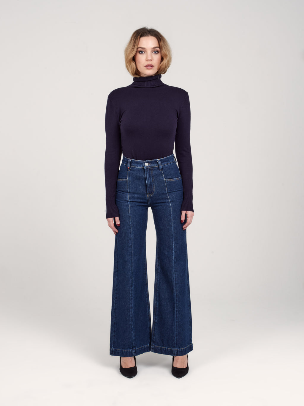 Jean large taille mi-haute FILA femme, NAVY, taille XS, porté par Priscilla (1m76) (F.A.M. JEANS) – photo 1