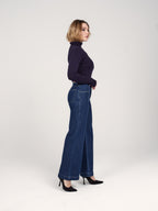 Jean large taille mi-haute FILA femme, NAVY, taille XS, porté par Priscilla (1m76) – photo 3