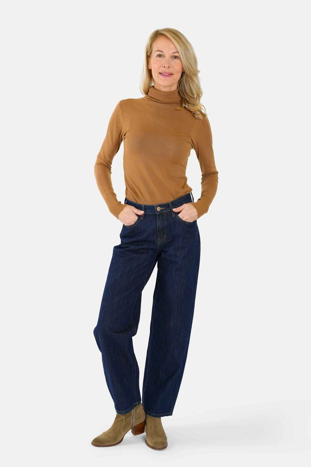 Jean baggy élégance décontractée et confort assuré LENA femme, INDIGO, taille XS, porté par Jessica (1m75) (F.A.M. JEANS) – photo 1