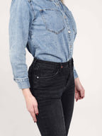 Jean boyfriend slim noir taille haute MAEVA femme, BLACK, taille XS, porté par Priscilla (1m76) – photo 4