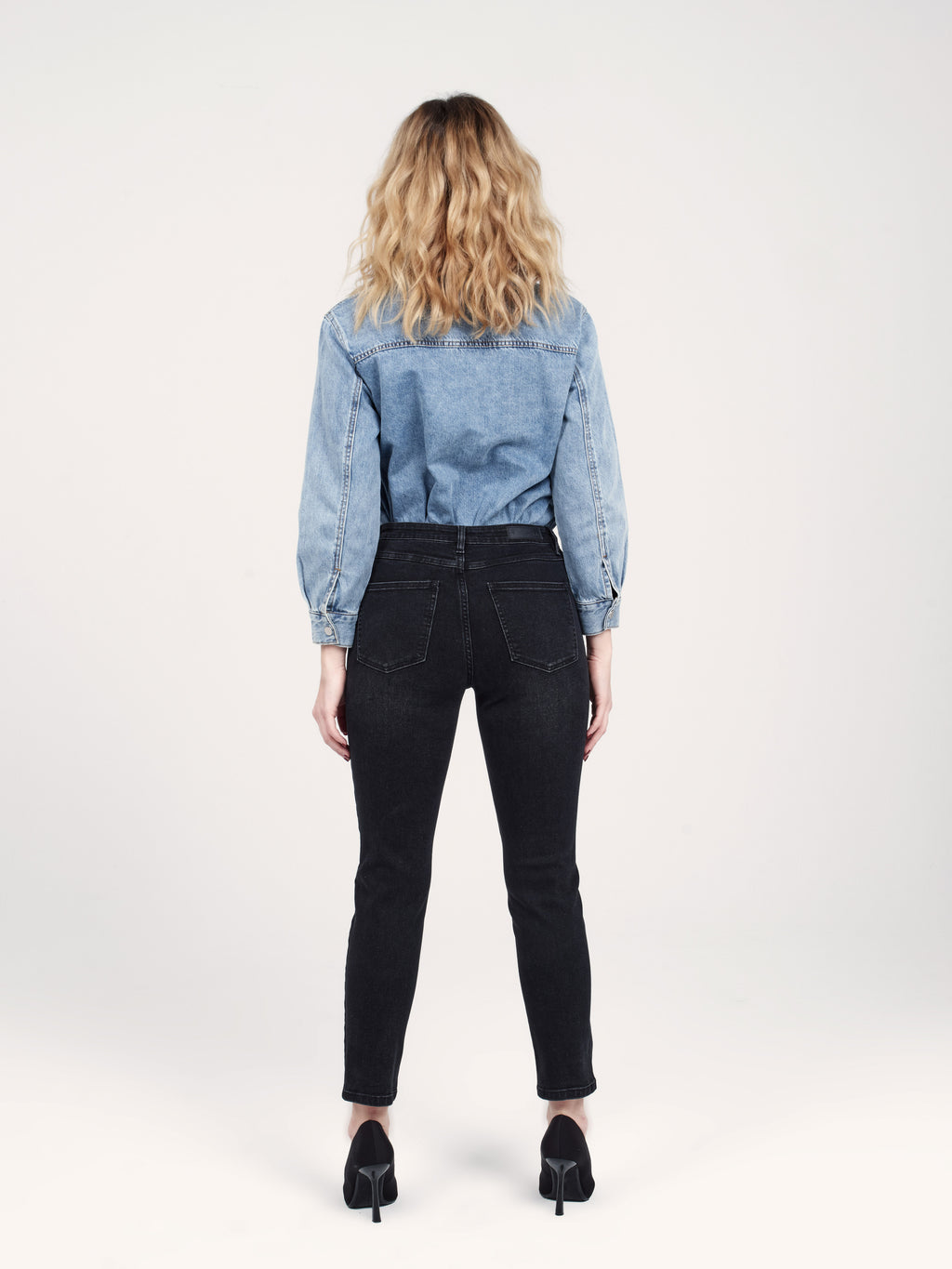 Jean boyfriend slim noir taille haute MAEVA femme, BLACK, taille XS, porté par Priscilla (1m76) – photo 5