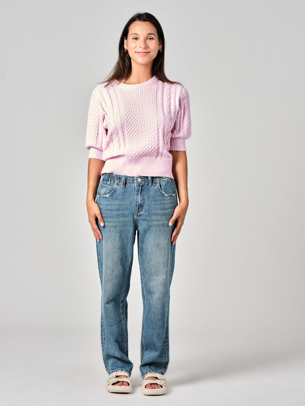 Jean boyfriend bleu MADISON femme, BLUE, taille XS, porté par Valentine (1m70) – photo 2