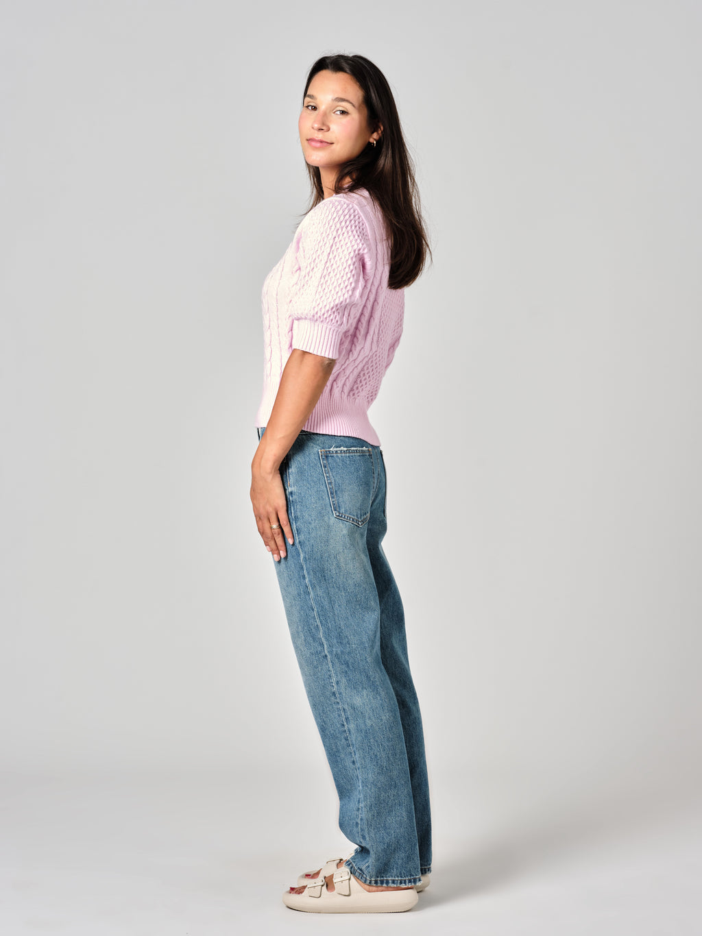 Jean boyfriend bleu MADISON femme, BLUE, taille XS, porté par Valentine (1m70) – photo 3