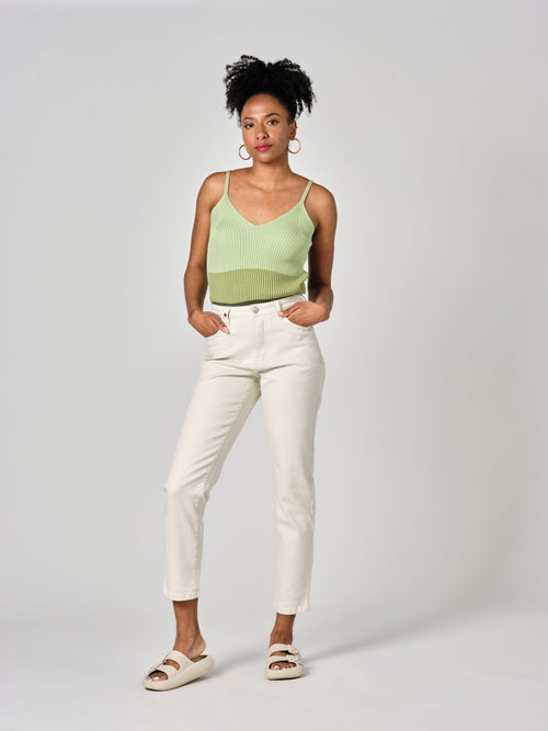 Jean boyfriend slim greige taille haute MAEVA femme, GREIGE, taille XS, porté par Priscilla (1m76) (F.A.M. JEANS) – photo 1