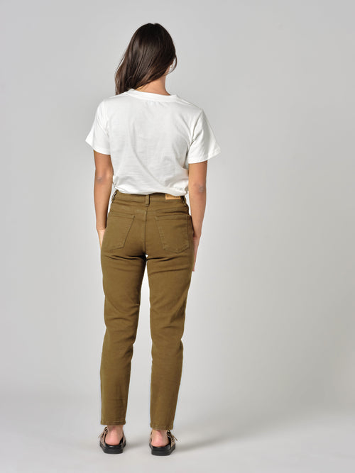 Jean boyfriend slim kaki taille haute MAEVA femme, KAKI, taille XS, porté par Priscilla (1m76) – photo 5