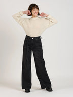 Jean large taille haute FLORA femme, CARBON, taille XS, porté par Léa (1m70) – photo 2