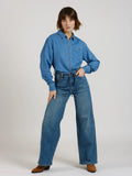 Jean large taille haute FLORA femme, STONE, taille XS, porté par Sarah (1m72) (FAM PARIS) – photo 1