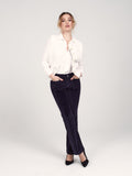 Pantalon bootcut en velours taille mi-haute BELLA femme, NAVY, taille 25, porté par Priscilla (1m76) – photo 4