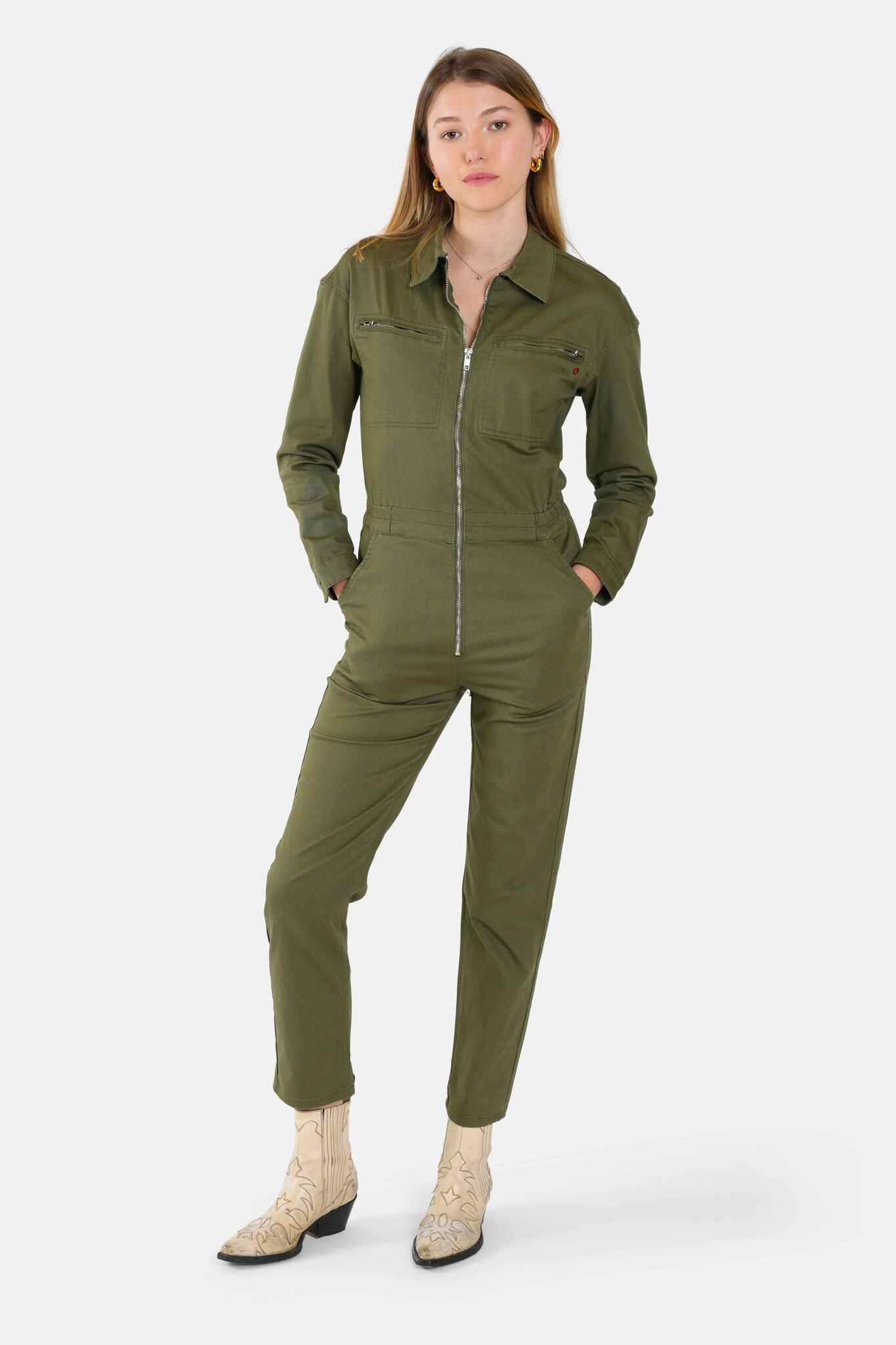 Combinaison manches longues kaki DAUPHINE femme, KAKI, taille XS, porté par Lilou (1m75) – photo 2