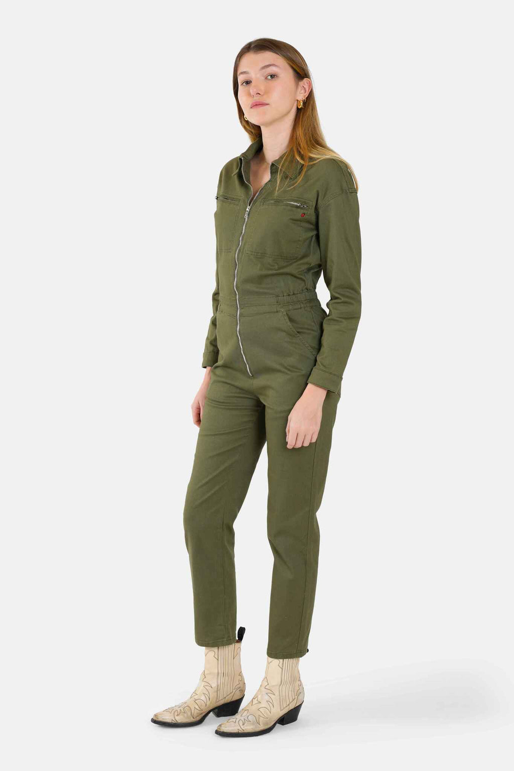 Combinaison manches longues kaki DAUPHINE femme, KAKI, taille XS, porté par Lilou (1m75) – photo 4