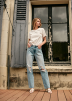 T-shirt blanc uni en coton TYFFEN blanc femme, WHITE, taille XS, porté par Clara (1m71) – photo 4