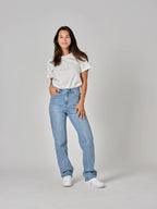 T-shirt blanc uni en coton TYFFEN blanc femme, WHITE, taille XS, porté par Clara (1m71) – photo 5