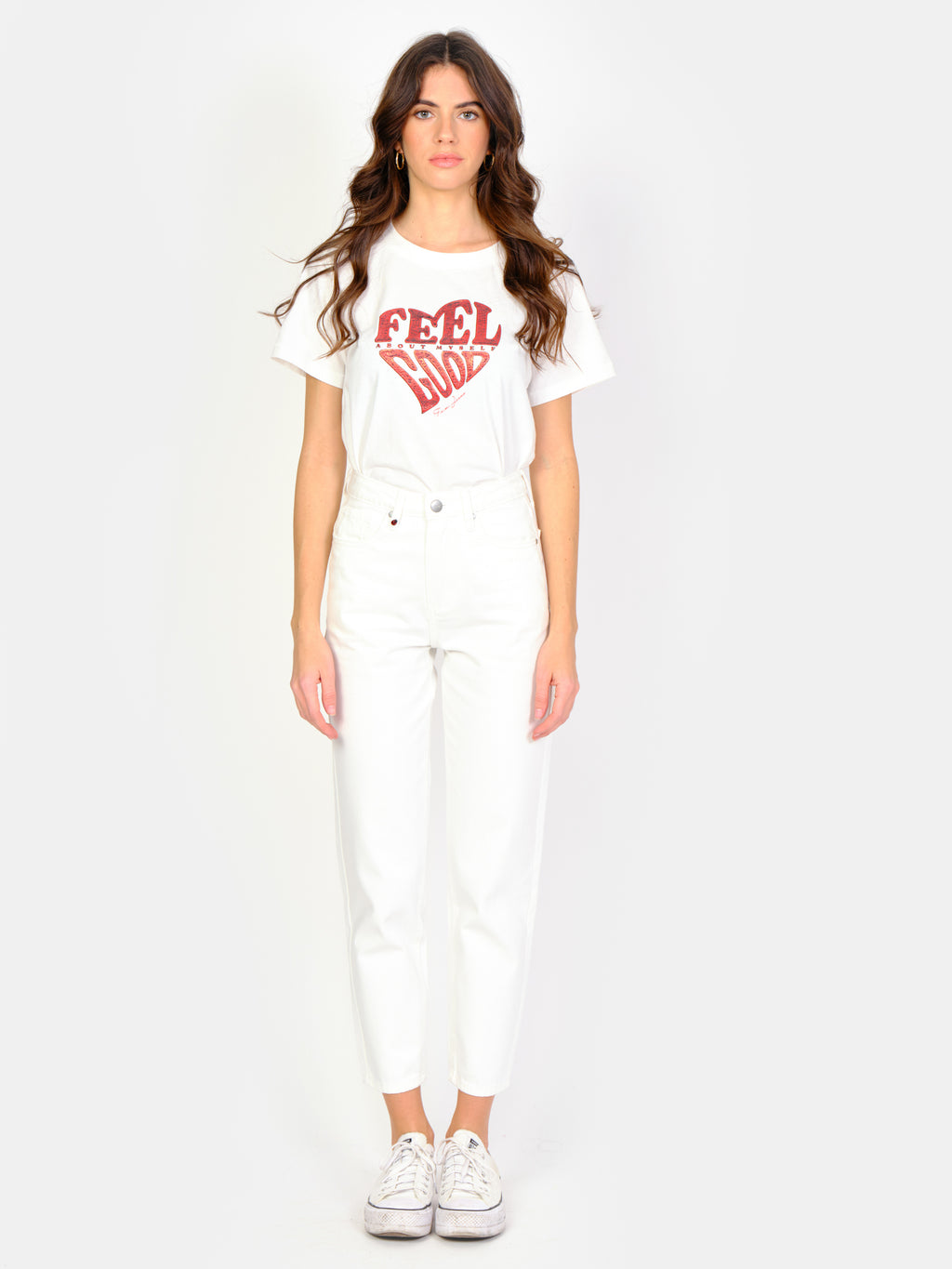 Jean mom blanc taille haute POLLY femme, WHITE, taille 25, porté par Amanda (1m76) – photo 2